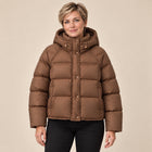 Women's Puffer Jacket – Large Hood High Collar Hip Pockets - Brown