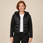 Women's Lightweight Hooded Quilted Puffer Jacket with Full Zip - Black