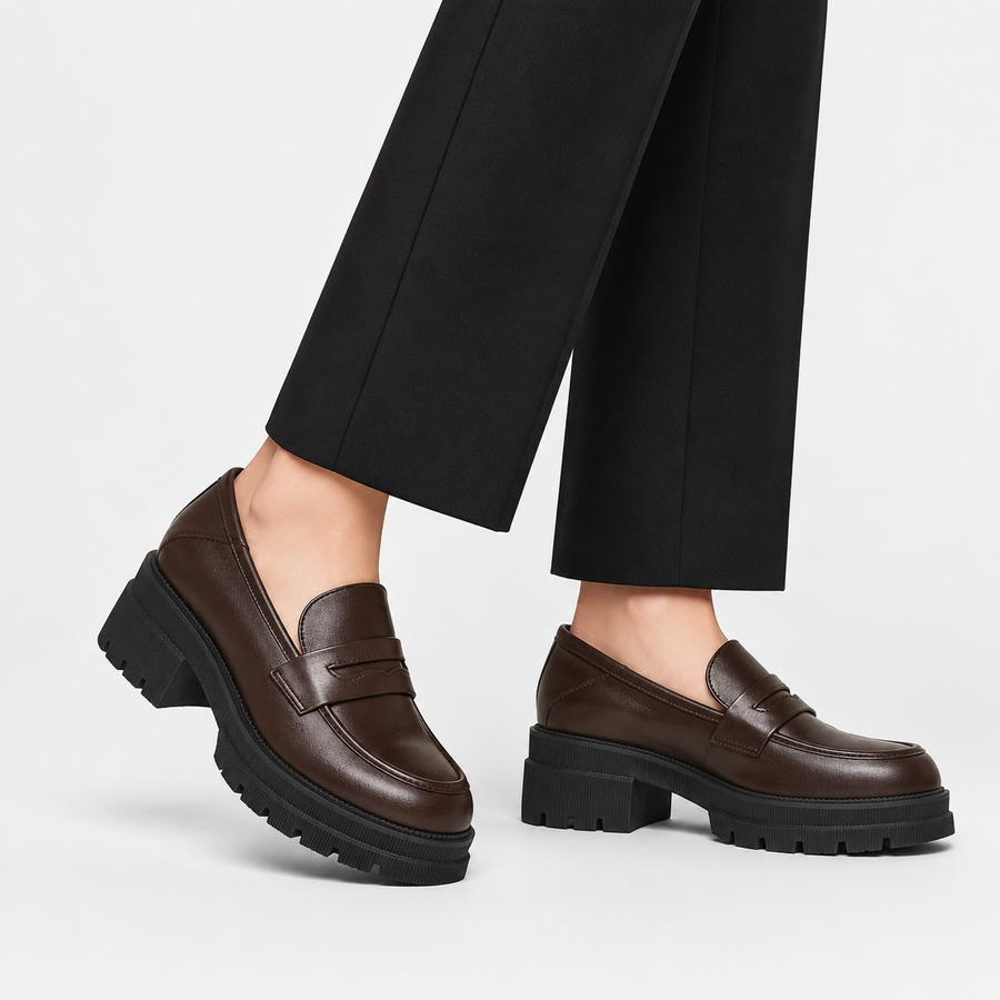 Espadrille femme marron plateforme style britannique - vue portée