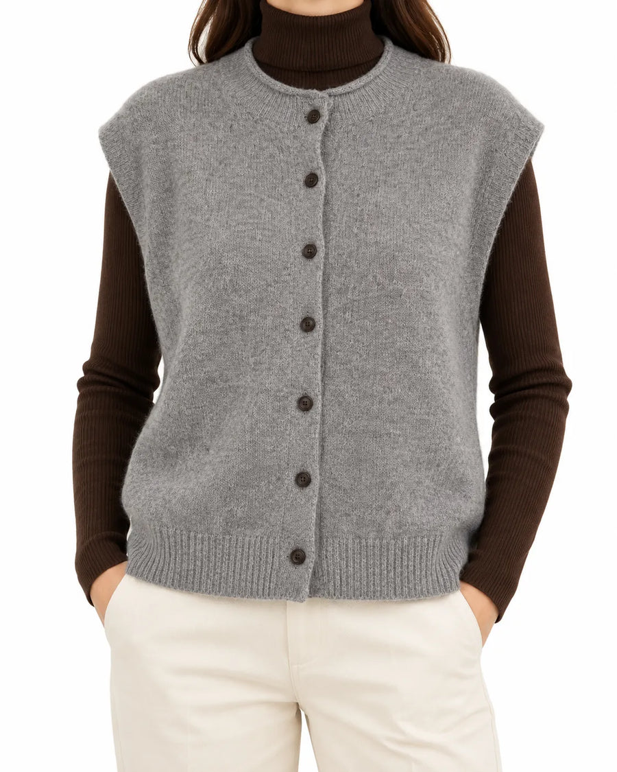 Gilet Maille Femme Col Montant Sans Manches