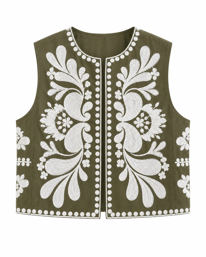 Gilet sans manche brodé motif floral
