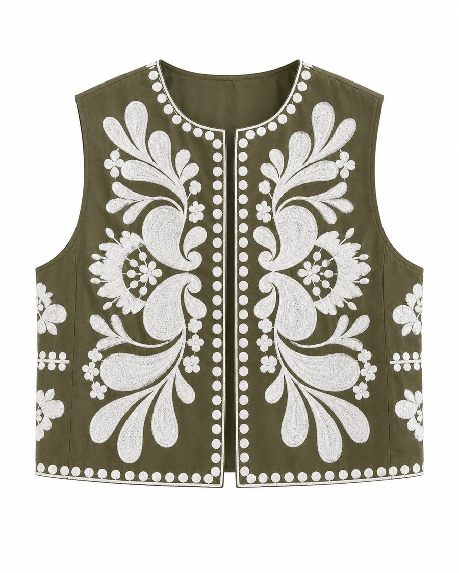 Gilet sans manche brodé motif floral