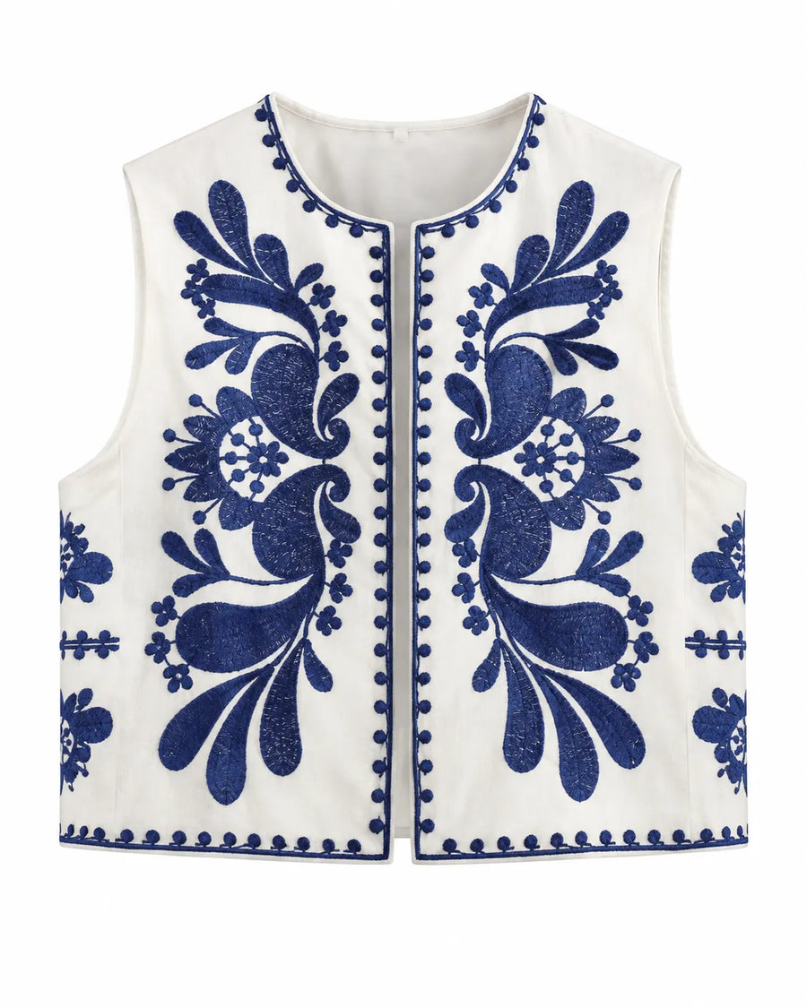 Gilet sans manche brodé motif floral