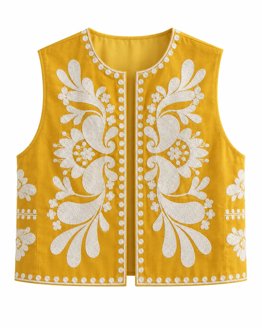 Gilet sans manche brodé motif floral