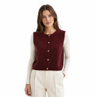 Women's Sleeveless Buttoned Gilet - Red Angora