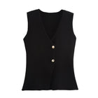 Women's Buttoned Sleeveless Gilet - Black