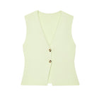 Women's Buttoned Sleeveless Gilet - Yellow-Green