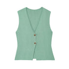 Women's Buttoned Sleeveless Gilet - Ocean Green D6