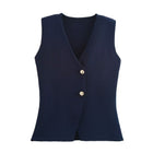 Women's Buttoned Sleeveless Gilet - Navy