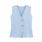 Women's Buttoned Sleeveless Gilet - Light Blue