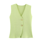 Women's Buttoned Sleeveless Gilet - Light Green D6