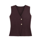 Women's Buttoned Sleeveless Gilet - Dark Brown