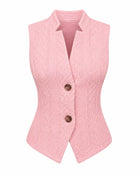 Women's Buttoned Sleeveless Gilet – Black Pink Red & White - Pink