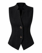 Women's Buttoned Sleeveless Gilet – Black Pink Red & White - Black