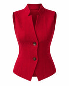 Women's Buttoned Sleeveless Gilet – Black Pink Red & White - Red