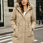 Women's Plus-Size Mid-Length Zip-Up Hooded Parka - Khaki