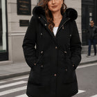 Women's Plus-Size Mid-Length Zip-Up Hooded Parka - Black