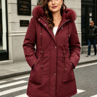 Women's Plus-Size Mid-Length Zip-Up Hooded Parka - Dark Red A