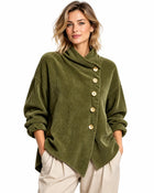 Women's Corduroy Funnel-Neck Top - Olive Green