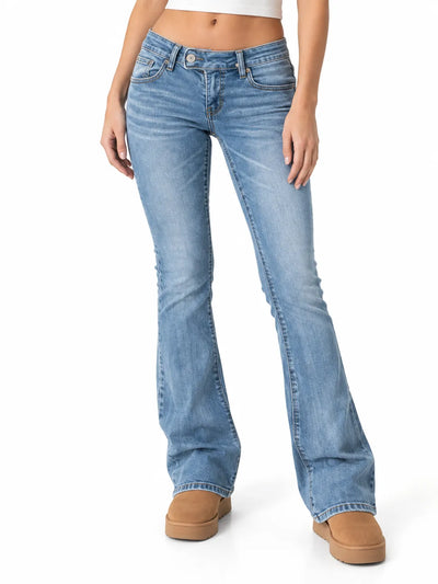 Jean Bootcut Femme Taille Basse Effet Délavé Blanchi