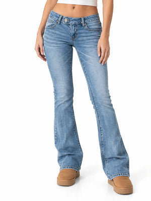 Jean Bootcut Femme Taille Basse Effet Délavé Blanchi
