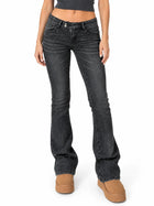 Women's Bootcut Jeans – Low-Rise Bleached Wash - Black