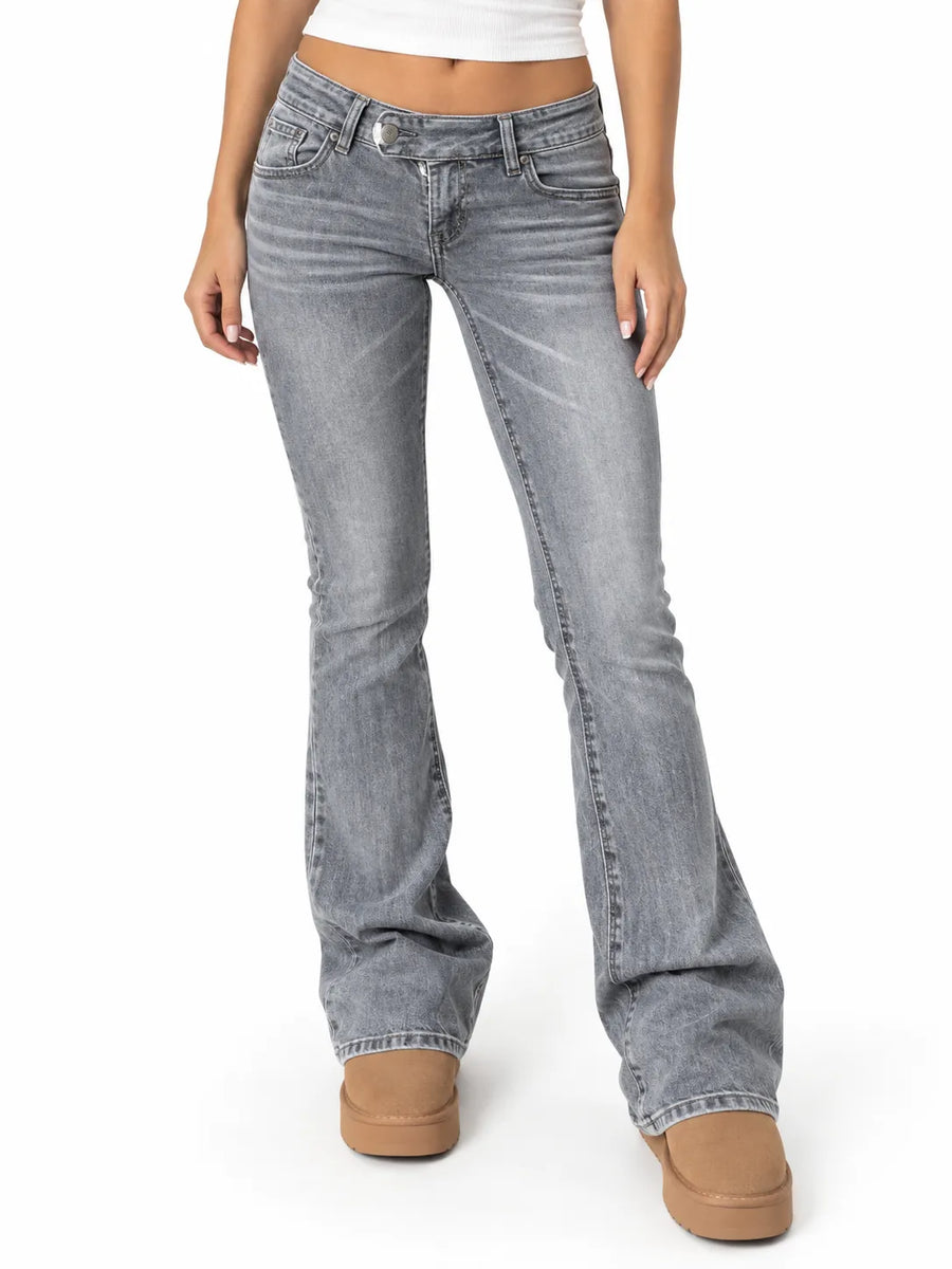 Jean Bootcut Femme Taille Basse Effet Délavé Blanchi
