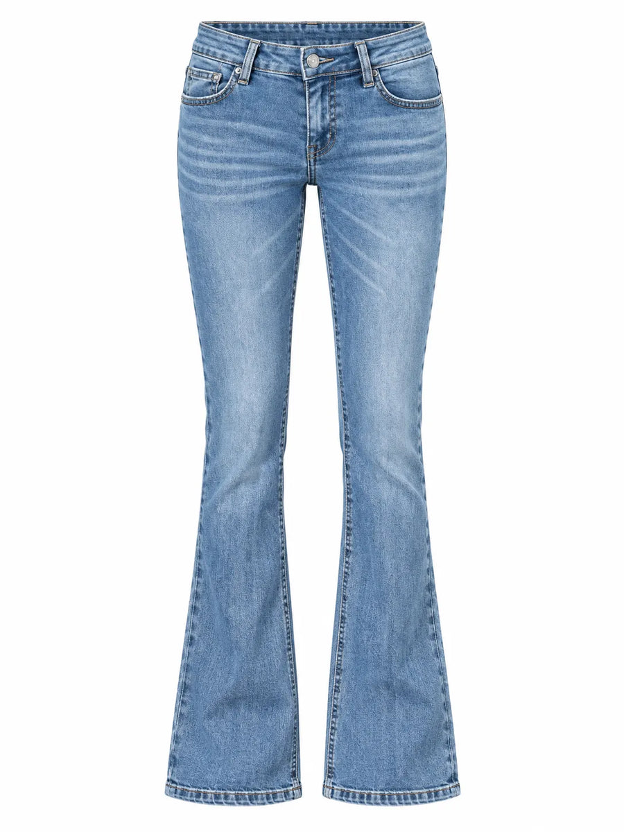 Jean Bootcut Femme Taille Basse Effet Délavé Blanchi
