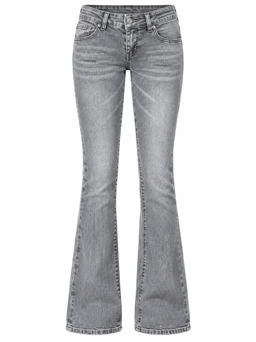 Jean Bootcut Femme Taille Basse Effet Délavé Blanchi