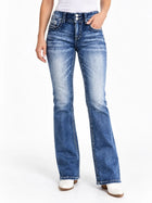 Women's High-Waisted Embroidered Bootcut Jeans – Flared Cut - Blue