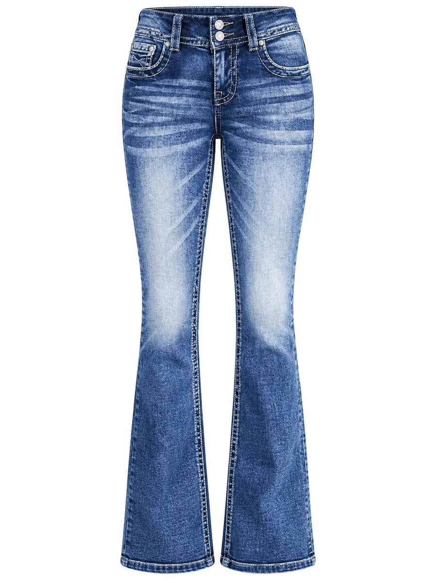 Jean Bootcut Femme Taille Haute Brodé