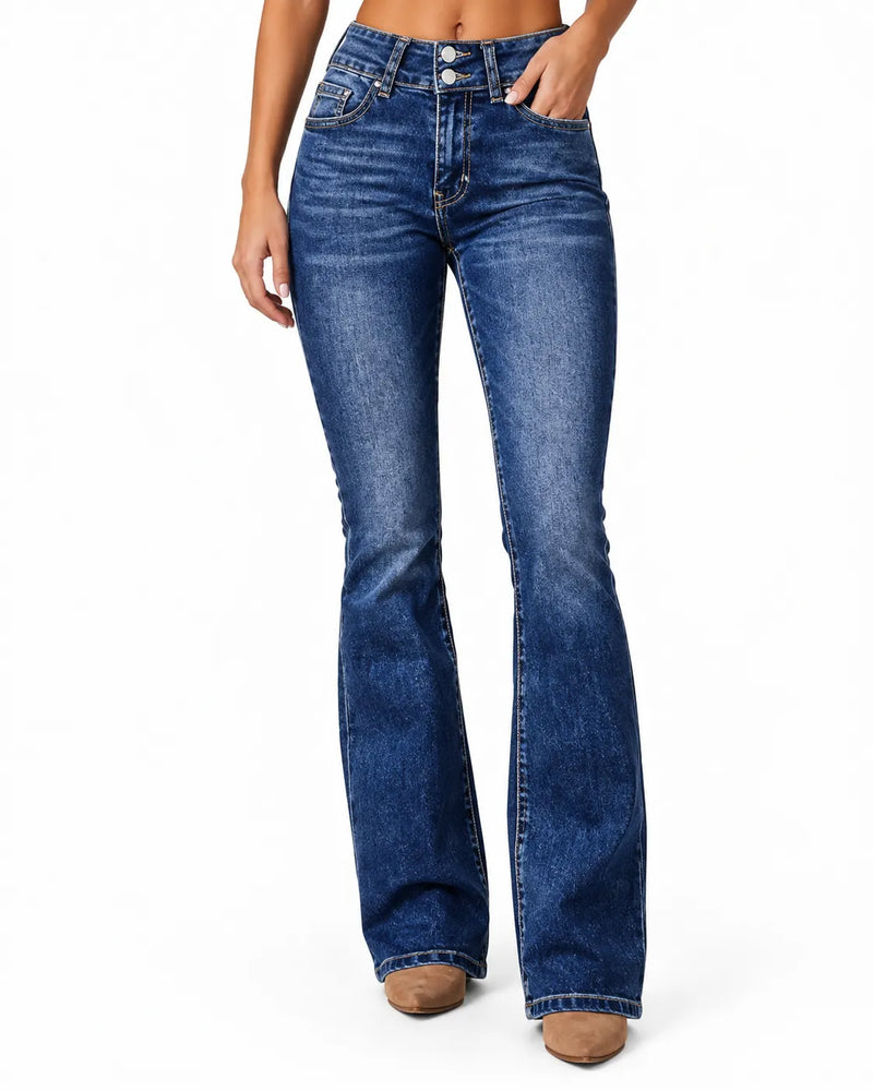 Jean Bootcut Femme Taille Haute Délavé Léger