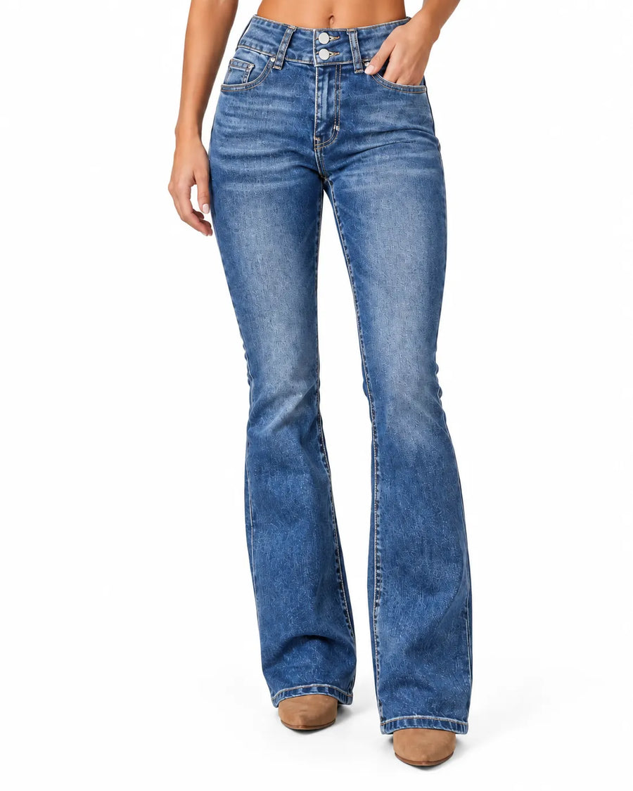 Jean Bootcut Femme Taille Haute Délavé Léger