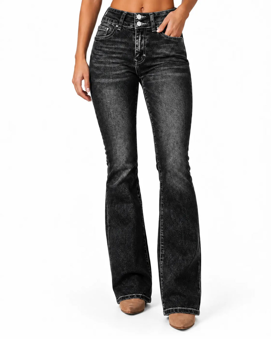 Jean Bootcut Femme Taille Haute Délavé Léger