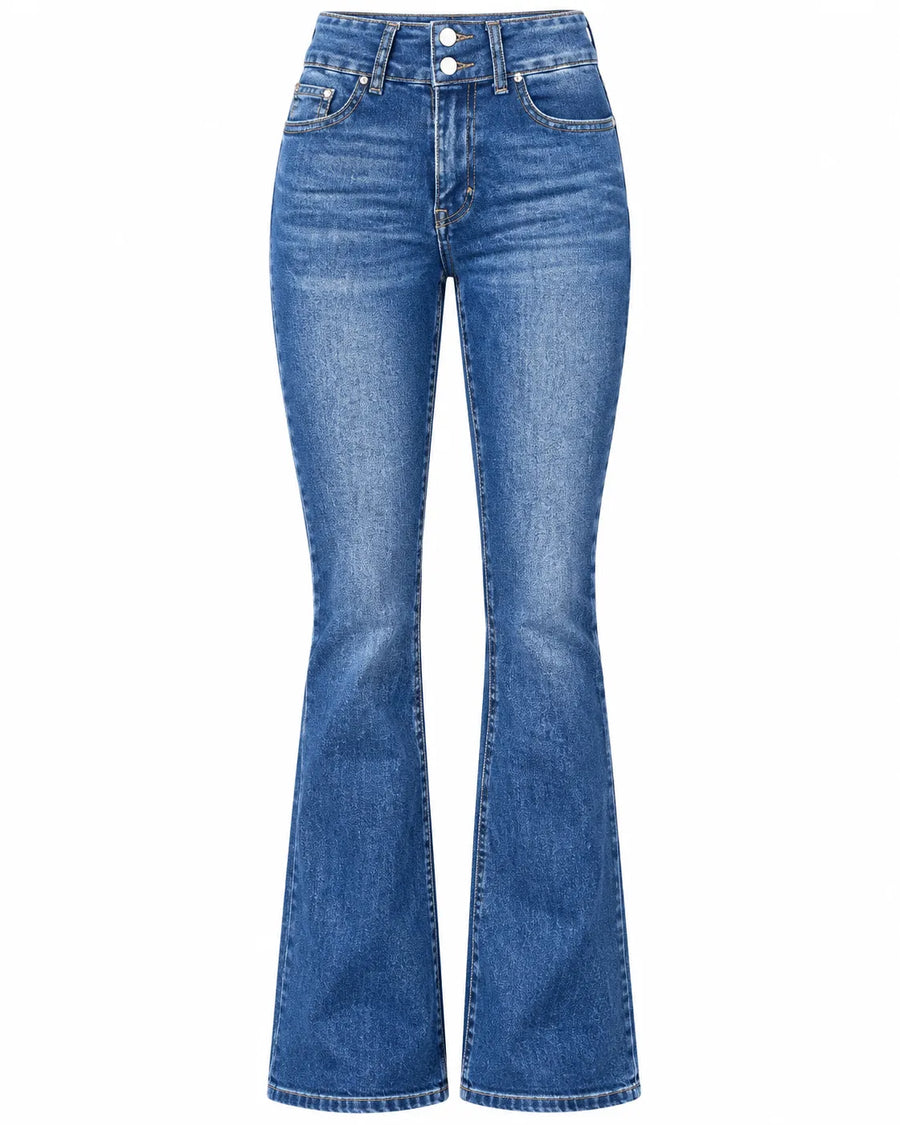 Jean Bootcut Femme Taille Haute Délavé Léger