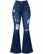 Women's Bootcut Jeans – High-Waisted Distressed - Dark Blue