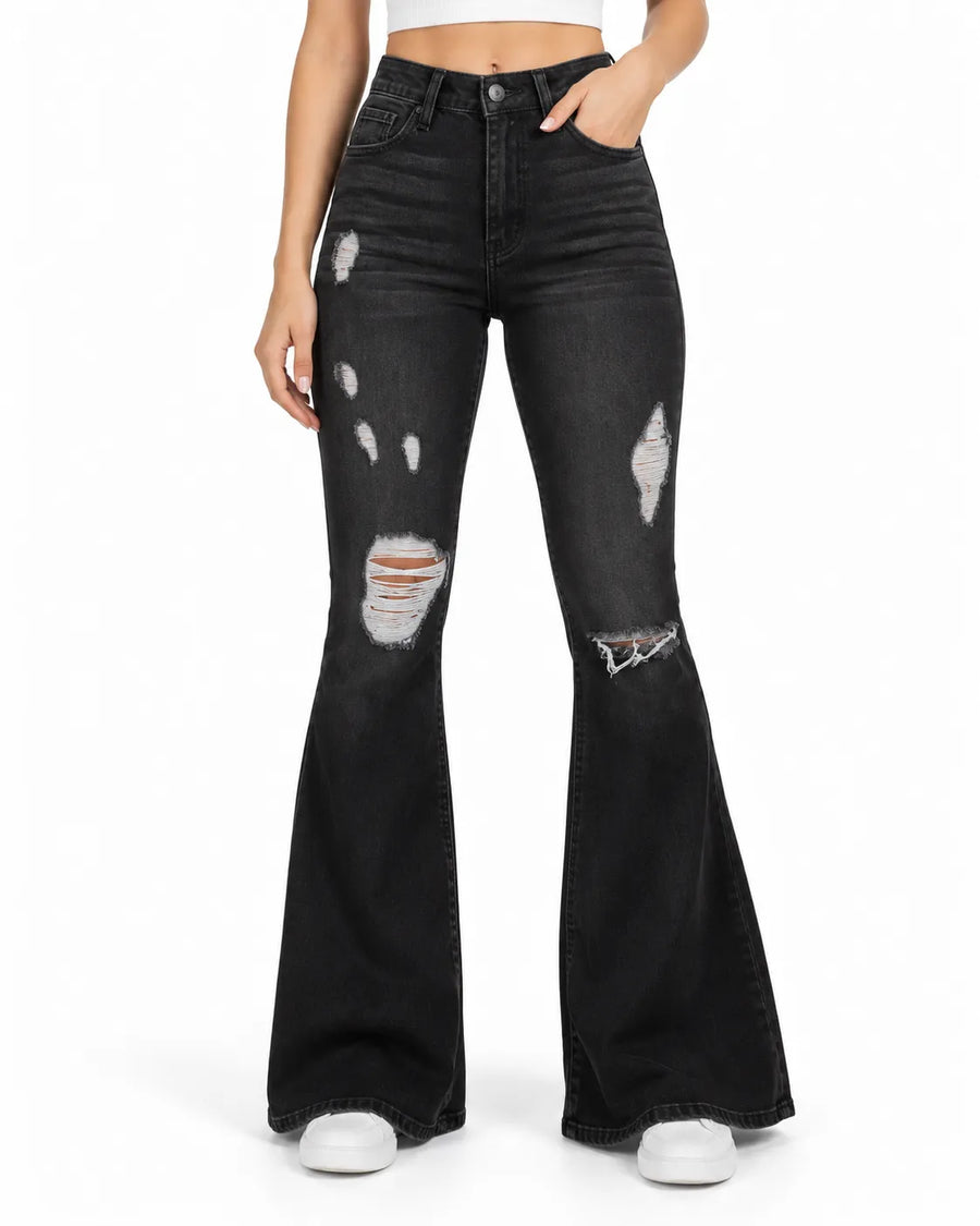 Jean Bootcut Femme Taille Haute Effet Troué