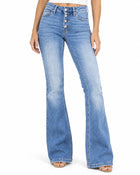 Women's Bootcut Jeans – High-Waisted Multi-Button - Light Blue