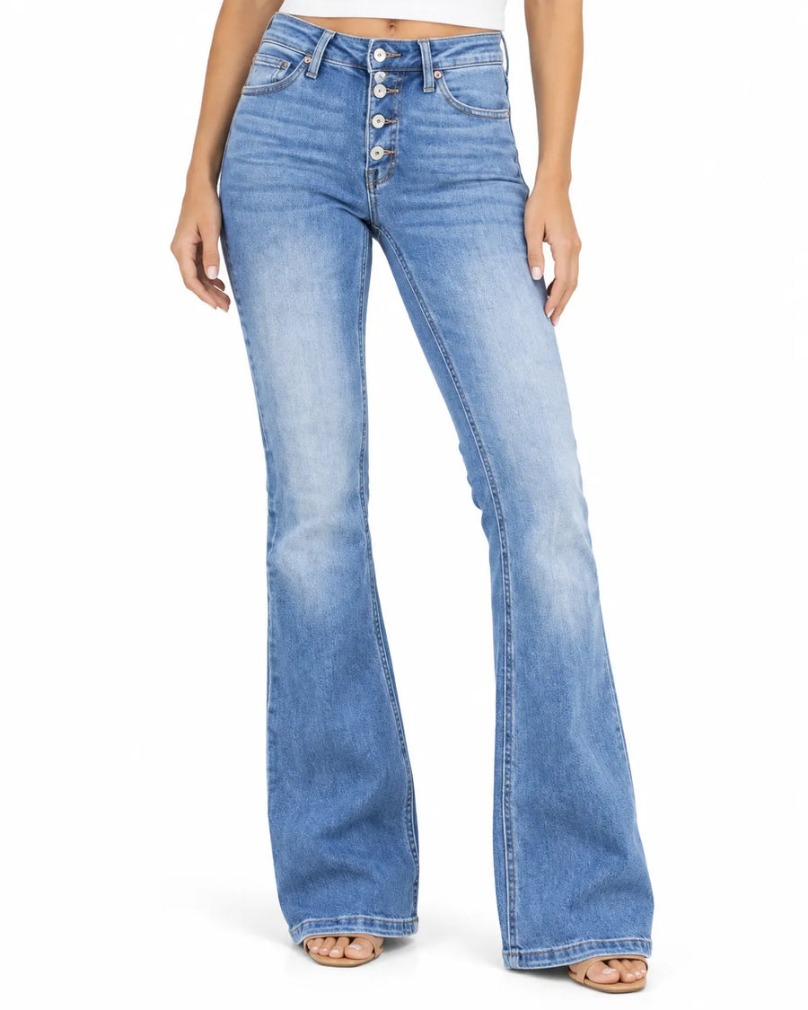 Jean Bootcut Femme Taille Haute Multi-Boutons