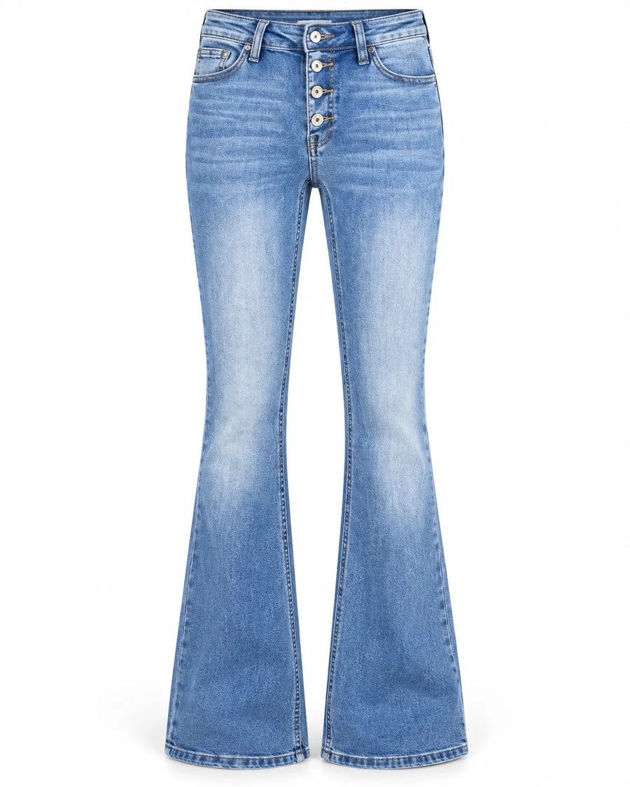 Jean Bootcut Femme Taille Haute Multi-Boutons