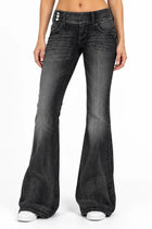 Women's Bootcut Jeans – Mid-Rise Side Buttons - Black