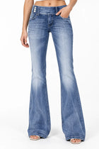 Women's Bootcut Jeans – Mid-Rise Side Buttons - Light Blue