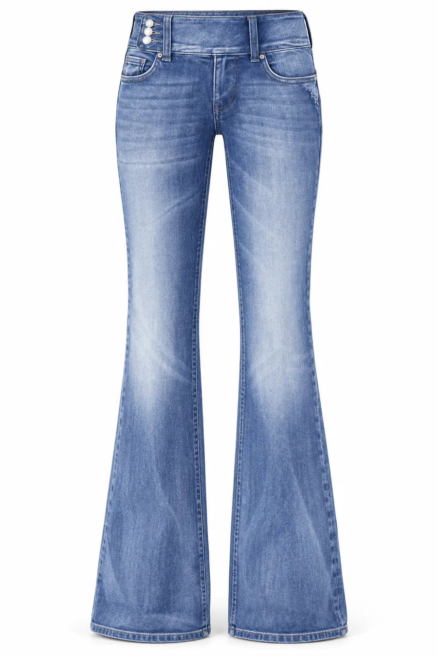 Jean Bootcut Femme Taille Mi-Haute Boutons Latéraux