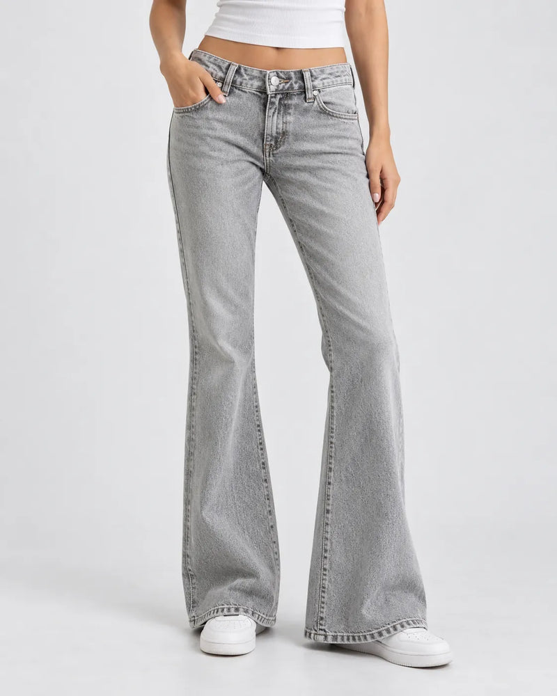 Jean Bootcut Femme Taille Mi-Haute Gris Slim