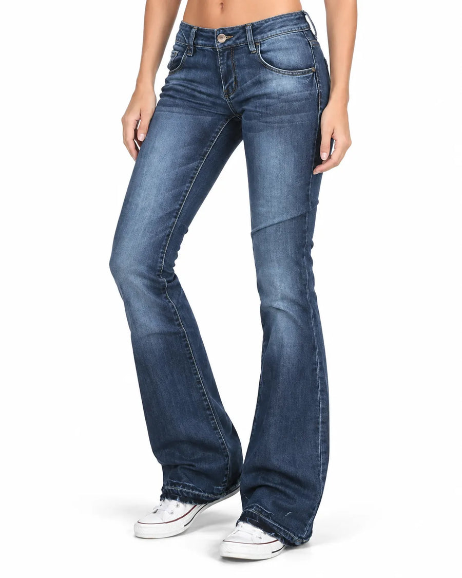 Jean Bootcut Femme Taille Mi-Haute Ourlet Frangé