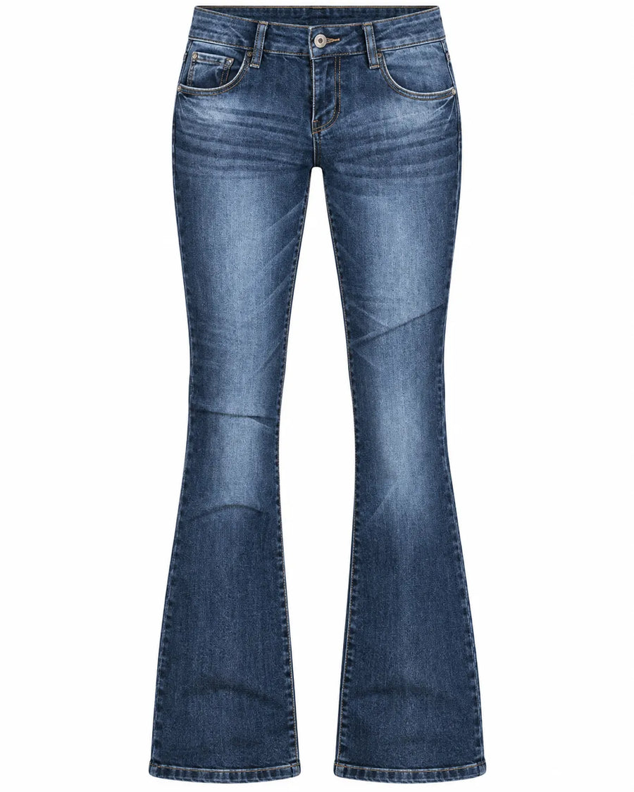 Jean Bootcut Femme Taille Mi-Haute Ourlet Frangé