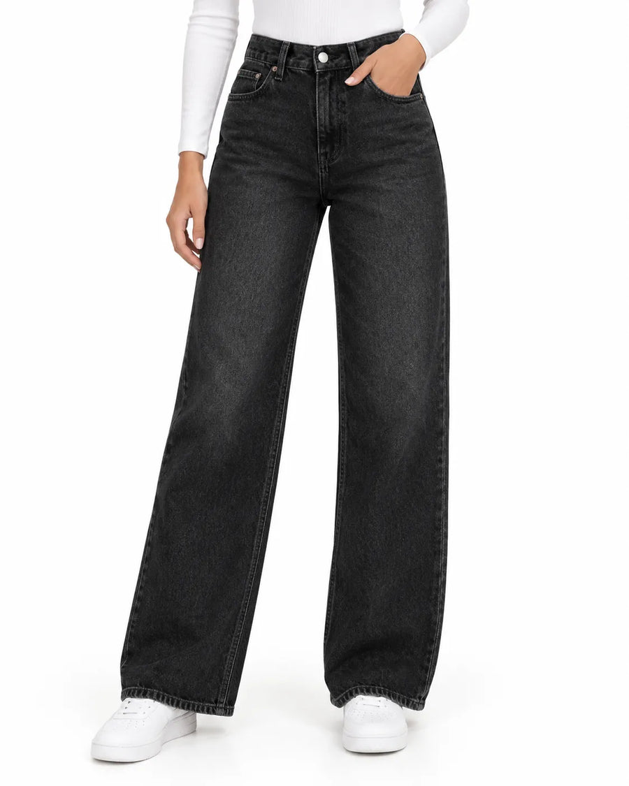 Jean Large Femme Longueur Sol Coupe Fluide