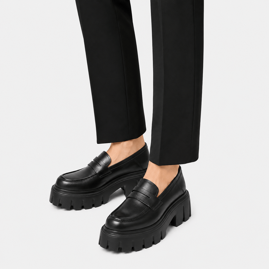 Mocassin femme noir plateforme chunky - vue semelle