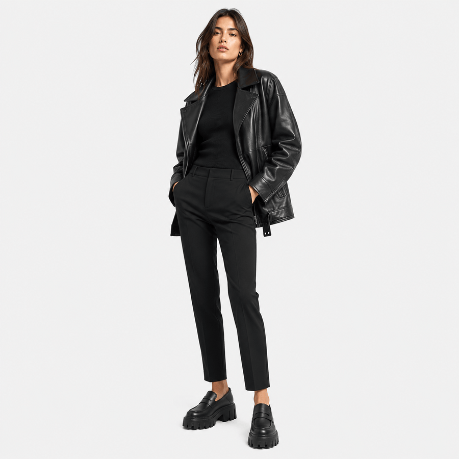 Mocassin femme noir plateforme chunky bout rond - vue portée