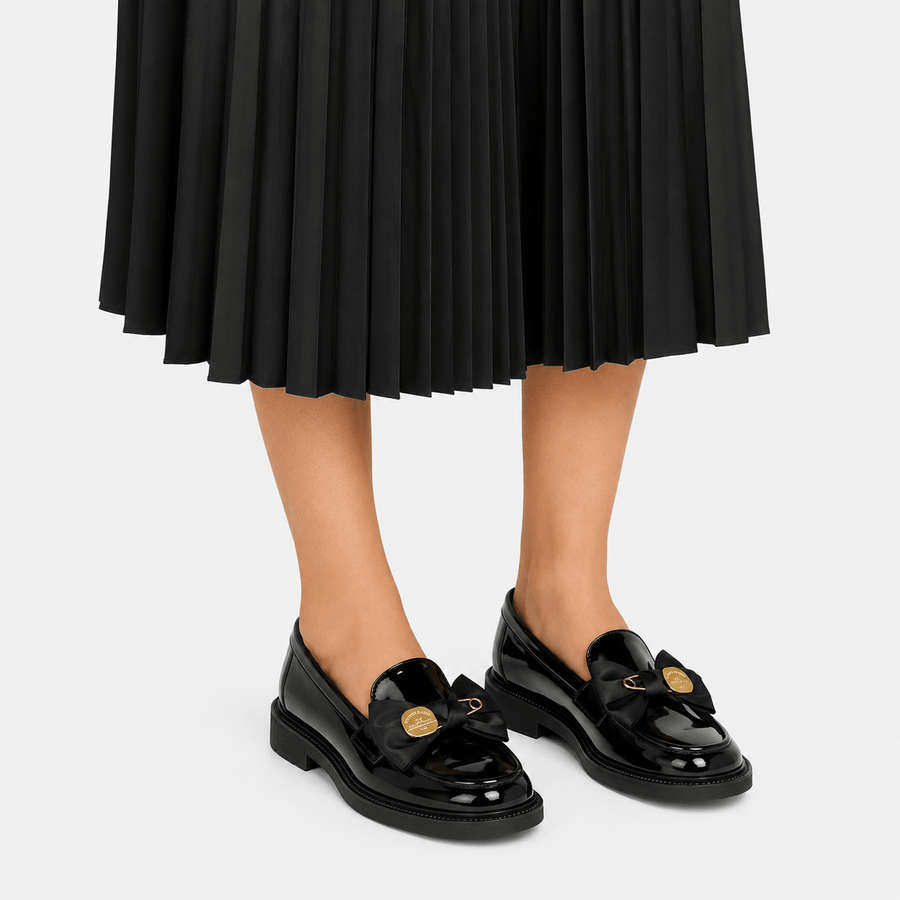 Mocassin femme noir plateforme vernis - vue semelle